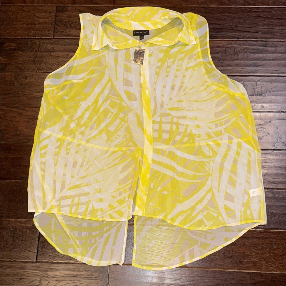 NWT Lane Bryant Yellow Sheer Blouse Size 28